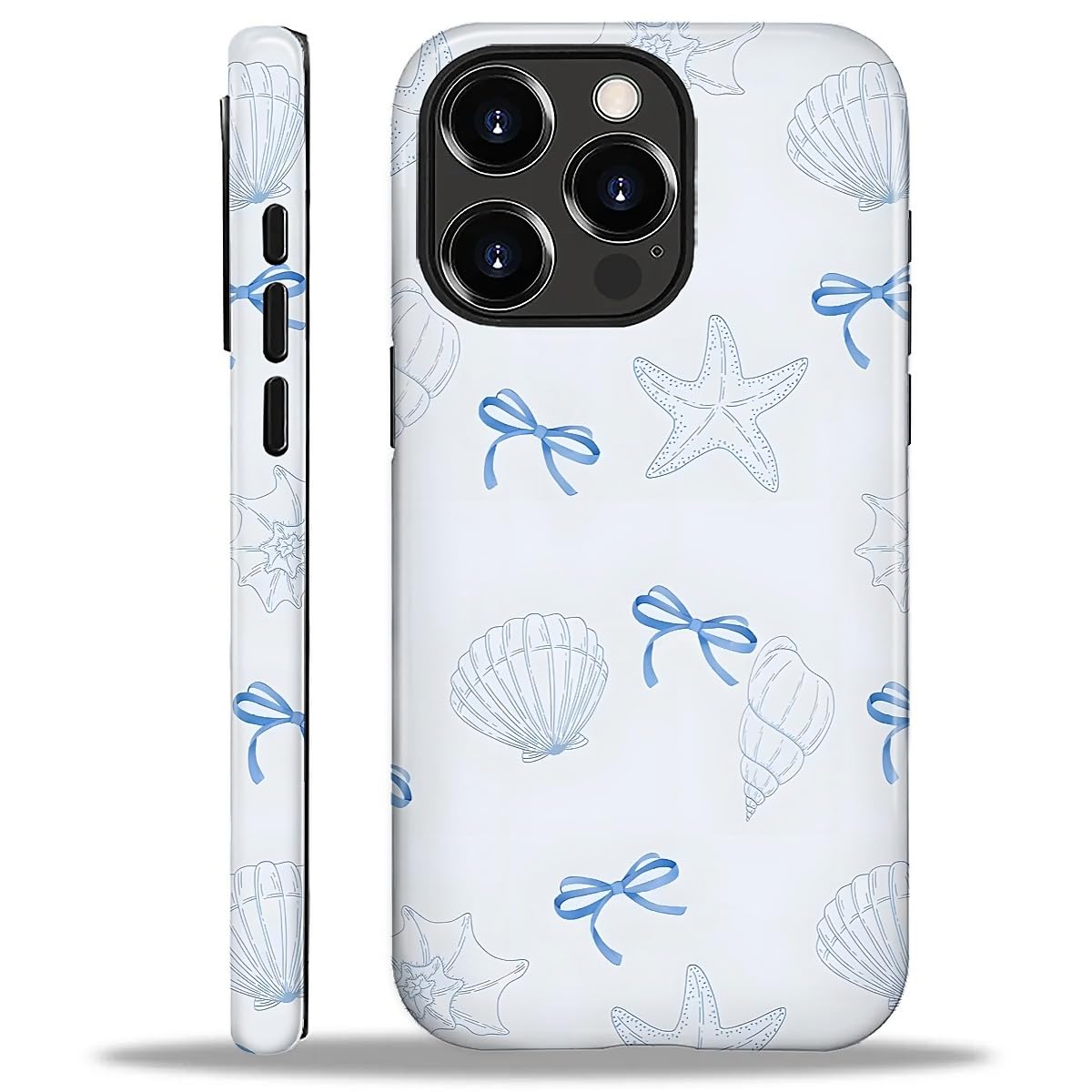 Case Compatible with iPhone 16 Pro Max,Hybrid 2 Layer PC Hard Shell + Silicone Protective Case, Seashells Starfish & Ribbon Scratch-Resistant