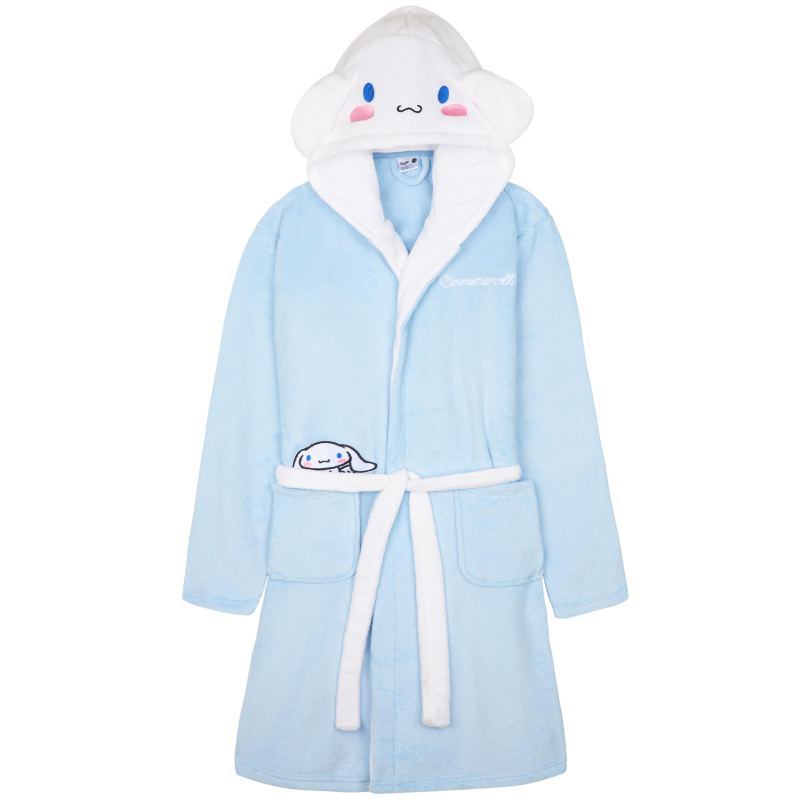 Hello Kitty Sanrio Cinnamoroll Robe for Girls, Teens, Fleece Hooded Bath Robe, Cozy Loungewear, Kawaii Gifts For Girls (13-14 Years, Blue Cinnamoroll)