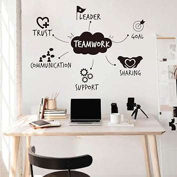 Teamwork Qualities Wall Sticker Office Inspirational Decals Team Work Decoration Removable Living Room Vinyl Word Murals YT2167 L-103X76cm, Black