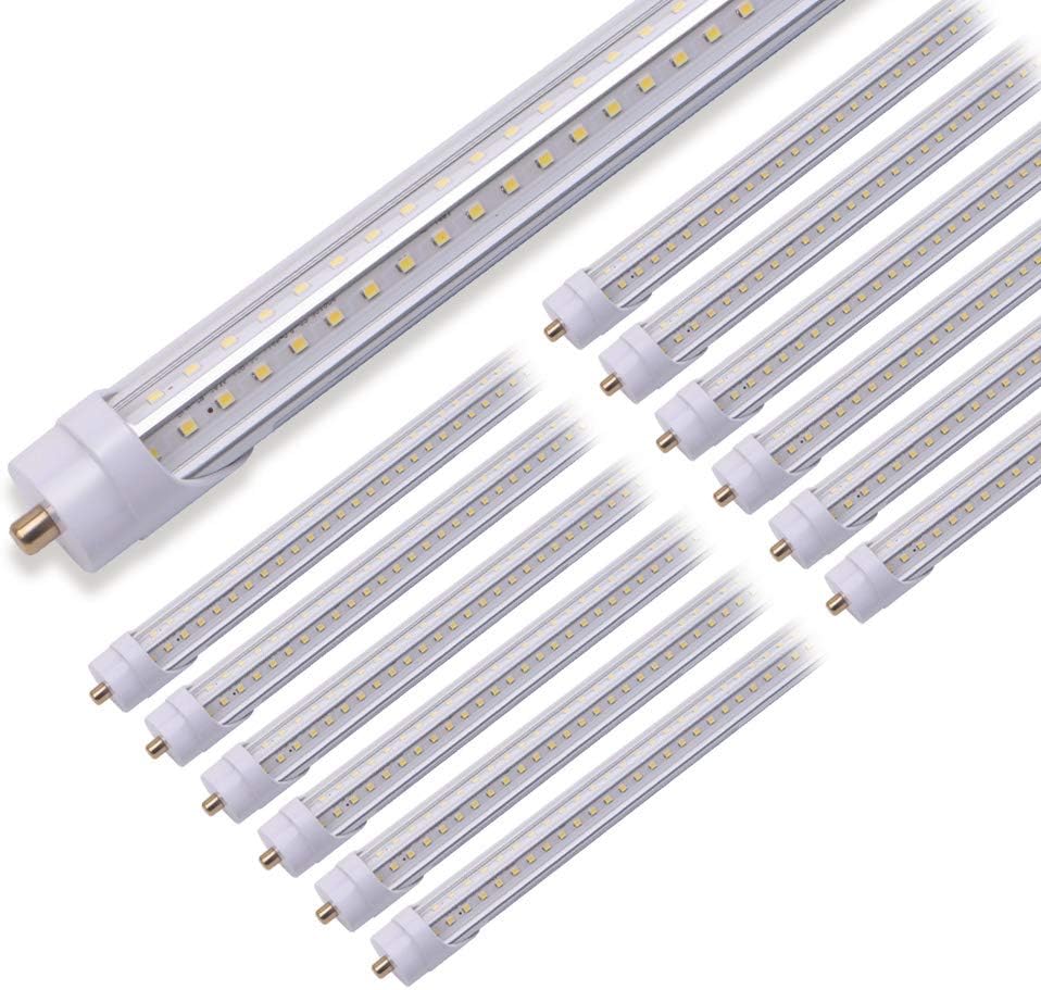 Kihung LED Light Tube 8FT, T8, V Shape, 65W, 8000lm, 5000K (Super Bright White), led Shop Light Tube 8'', Fa8 Single Pin Tube Light, 12-Pack