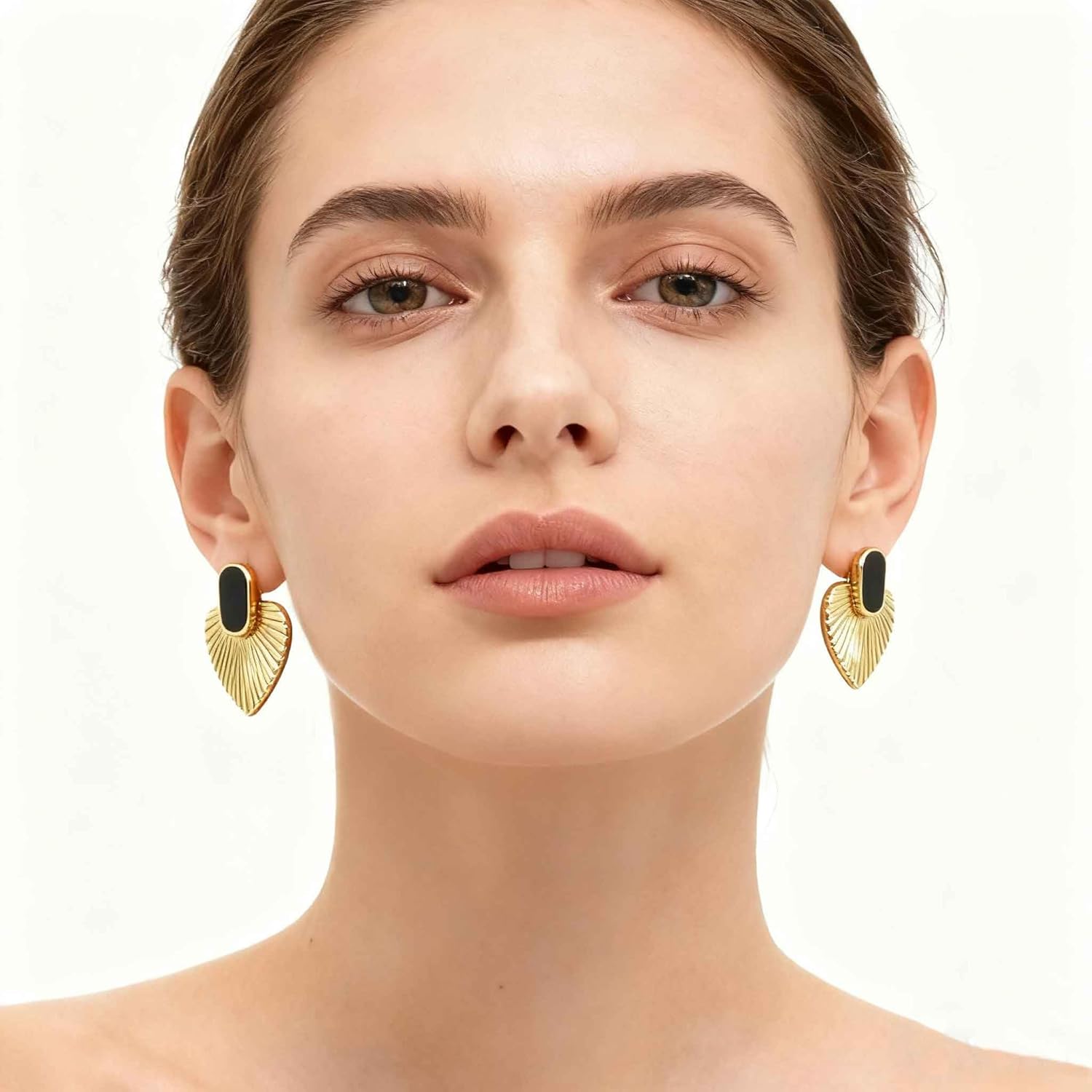Gold Earrings for Women Black/Green/White 18k Gold Heart Dangle Earrings Dainty Statement Hypoallergenic Earrings for Women Trendy Gold Vintage Jewelry - Image 4