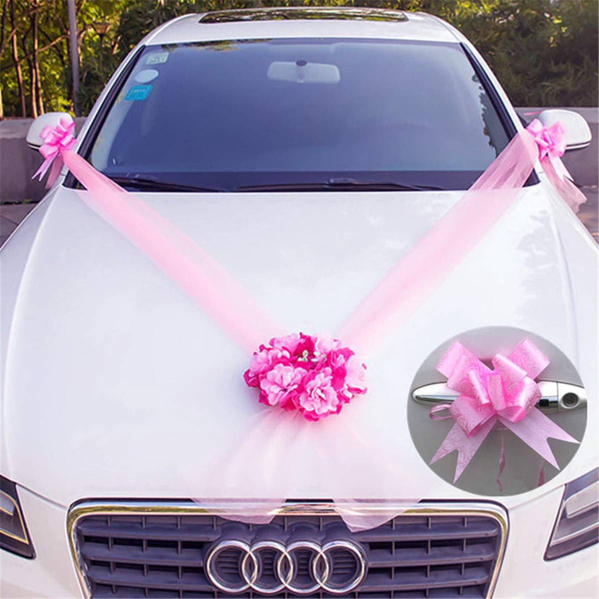 DIY Wedding Car Flower Plate 10 Ribbon Bows Set Door Handle Ornament Supplies Party Events Accessories Wedding Decoration Katoot Pink Katoot
