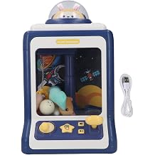 Mini Claw Doll Machine for Kids, Electronic Light Music Bunny Space Pattern Toy, Children's Game with 4 Dolls and Balls, Family Fun Gift for Birthday Christmas Blue