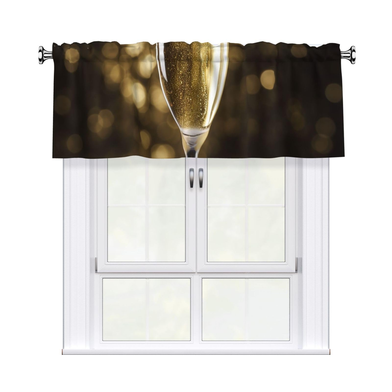 DWVTSLH Champagne Valances Curtains for Windows, Rod Pocket Drape Valence Blackout Short Curtains for Kitchen Bathroom Bedroom Window Treatment for Home Décor 54x18 Inch