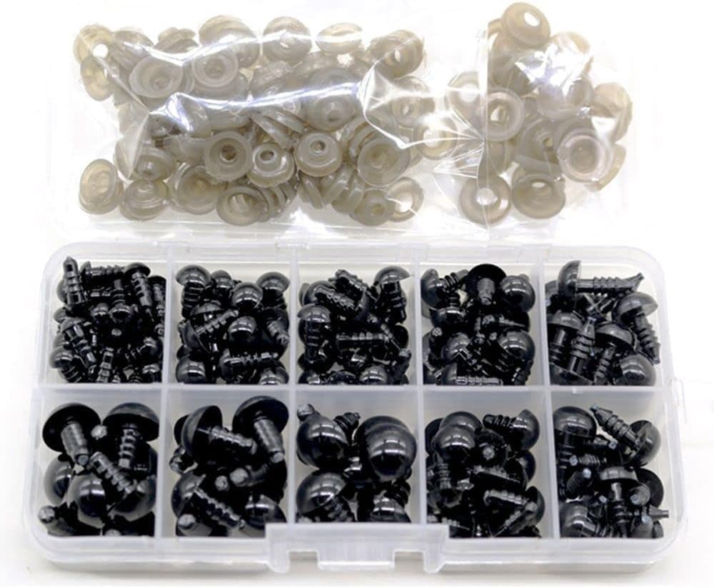 100 Pcs Black Doll Eyes, Resin Eyeball with Washers, Full Black Stuffeds Toy Plush Safety Eyes, Toys Eyes Accessories, DIY Funny Toy Eyes, Doll Making Supplies，Arts, Crafts Sewing (5mm)
