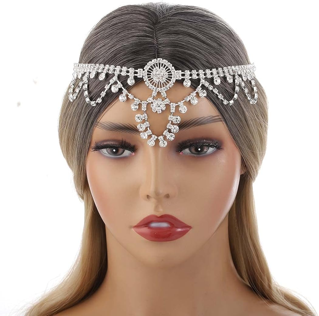 Miniatura 3 de Aularso Joyería en capas para la cabeza con diamantes de imitación, cadena para el cabello, para la frente, para novia, diadema de graduación para