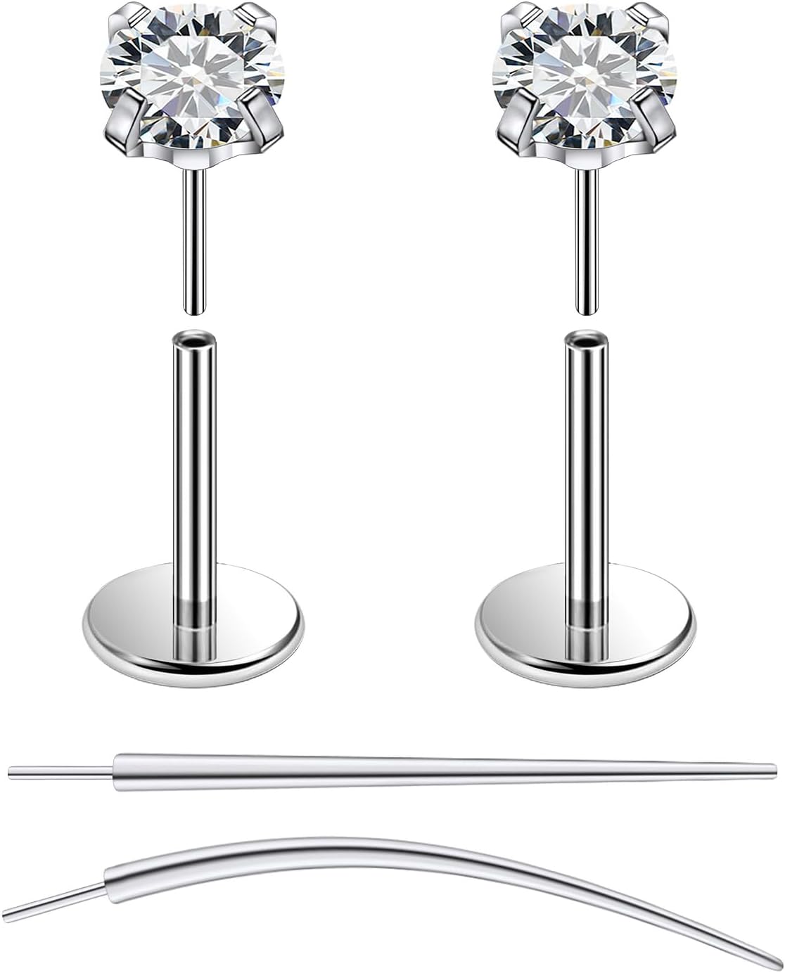 F136 Titanium 20/18/16G Threadless Flat Back Stud Earrings Nose Rings Lip Labret Medusa Monroe Piercing Jewelry with Taper for Women Men