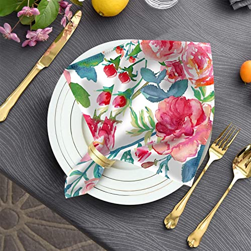 Cloth Napkins 4Pcs Watercolor Roses Pattern Dinner Table Napkins,Reusable I Washable I Wrinkle Free I Comfortableipolyester Napkins For Home Holiday Party Wedding Decoration 20 X 20 Inch #TOP3