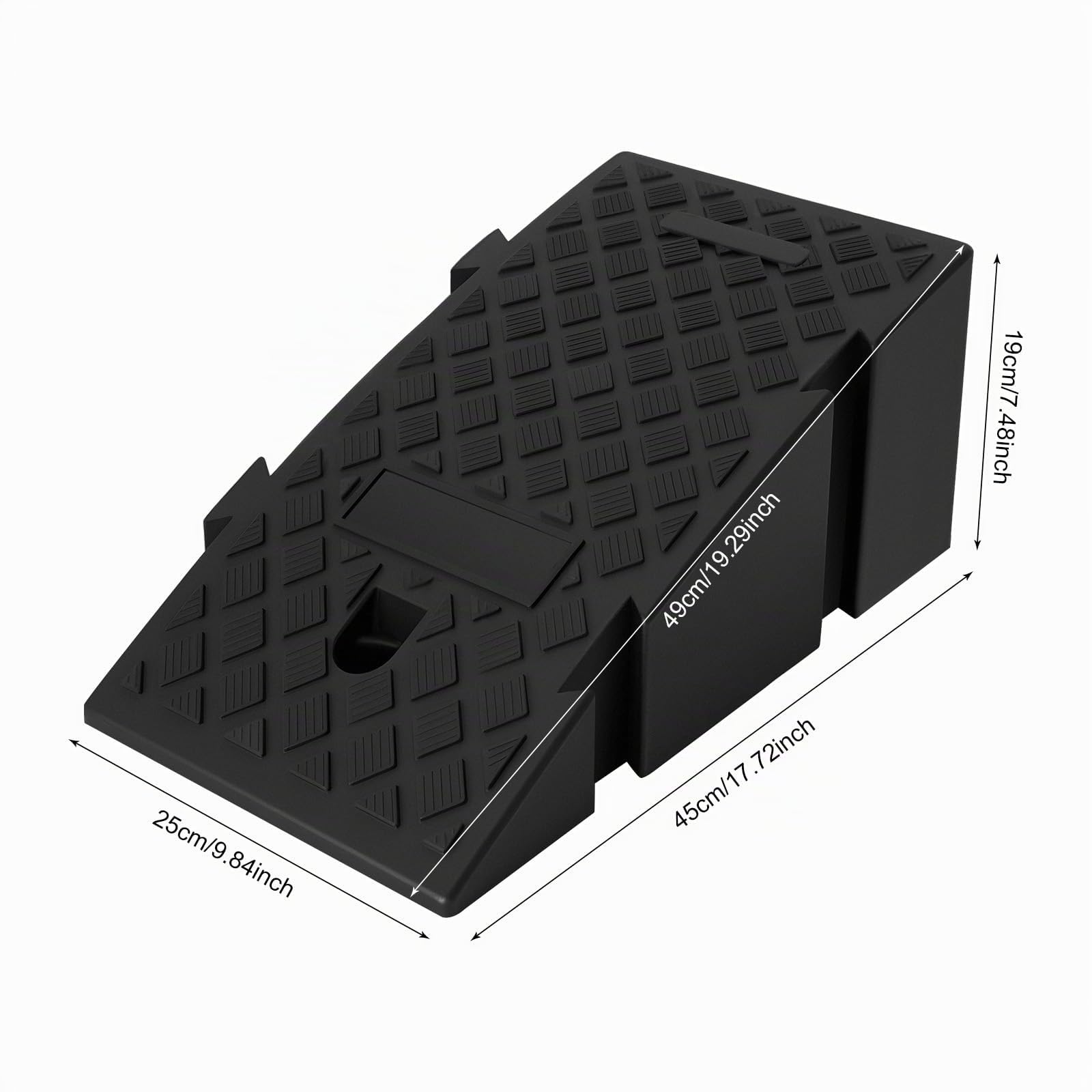 Lot de 2 rampes d'accès très résistantes - Rampe légère en plastique noir pour voitures, camping-cars et remorques - Avec trous de fixation et dimensions compactes (19 cm de hauteur)