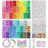 Gionlion 4200Pcs Pony Beads for Bracelet Making Kit, 48 Colors Kandi Beads Bracelet Kit, 2500pcs Rainbow Candy, 1700pcs Friendship Letter Bead with 20 Meter Elastic Strings for Jewelry Making