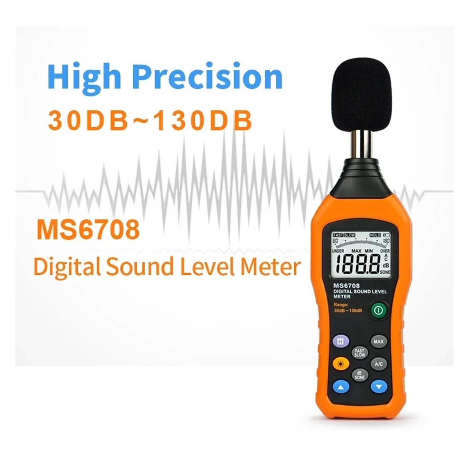Misuratore di Decibel Fonometro Digitale Fonometro ad Alta precisione per Il rilevamento del Rumore 30-130 Db Decibel