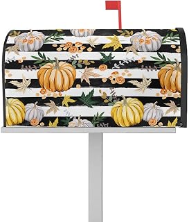 Mailbox Cover Magnetic Thanksgiving Pumpkin Fall Maple Leaf Mailbox Covers Standard Size 21x18in,Mailbox Covers Wrap Post Letter Box Cover for Garden Yard Outdoor Farm Harvest Black White Stripe