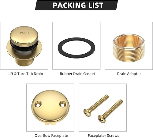 Miniatura 5 de Kit de drenaje de bañera con punta de metal con placa frontal de desbordamiento de dos agujeros y conjunto universal de rosca finagruesa, kit de