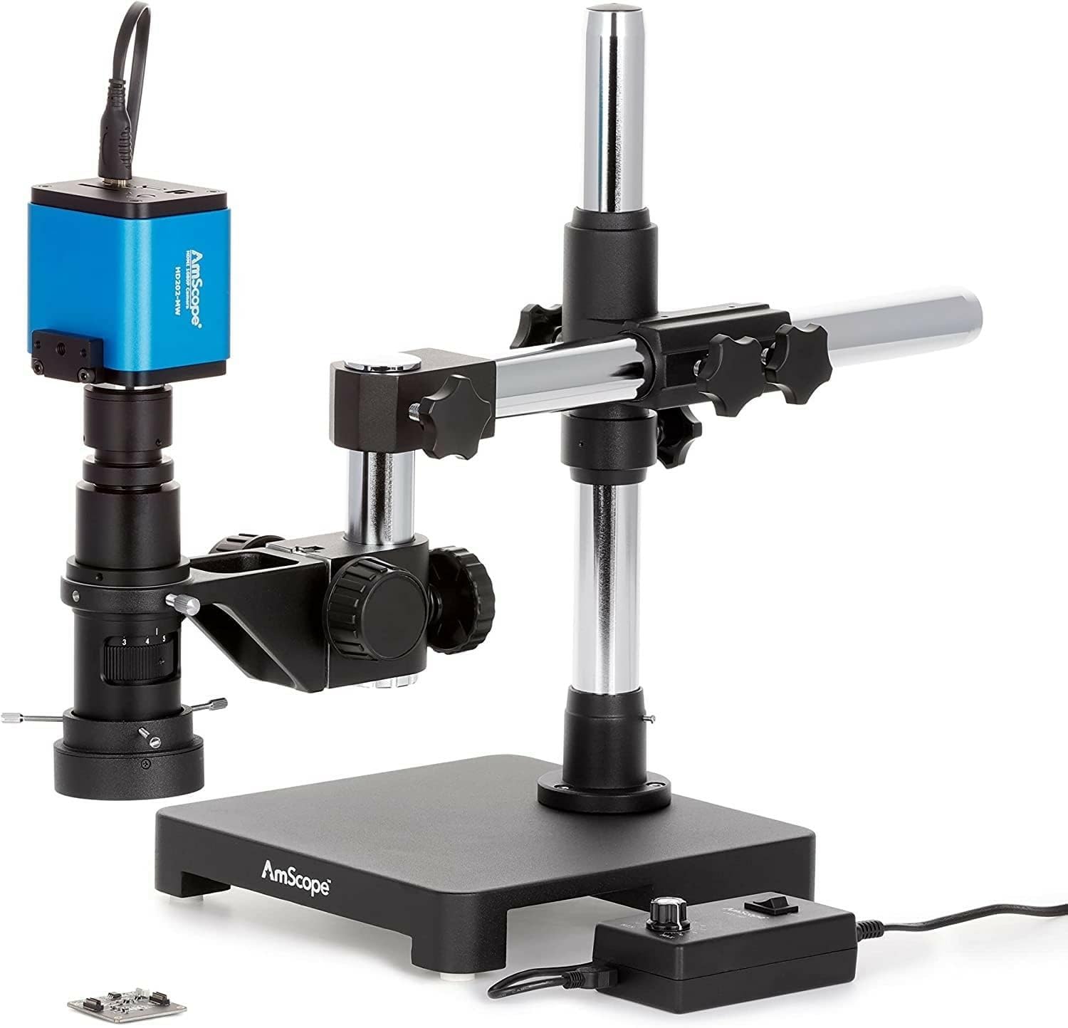 AmScope - 0.7X-5X Zoom Inspection Microscope on Single-Arm Boom-Stand + LED Ring Light + 1080P HDMI C-Mount Camera - H800-SAB-96S-HD22