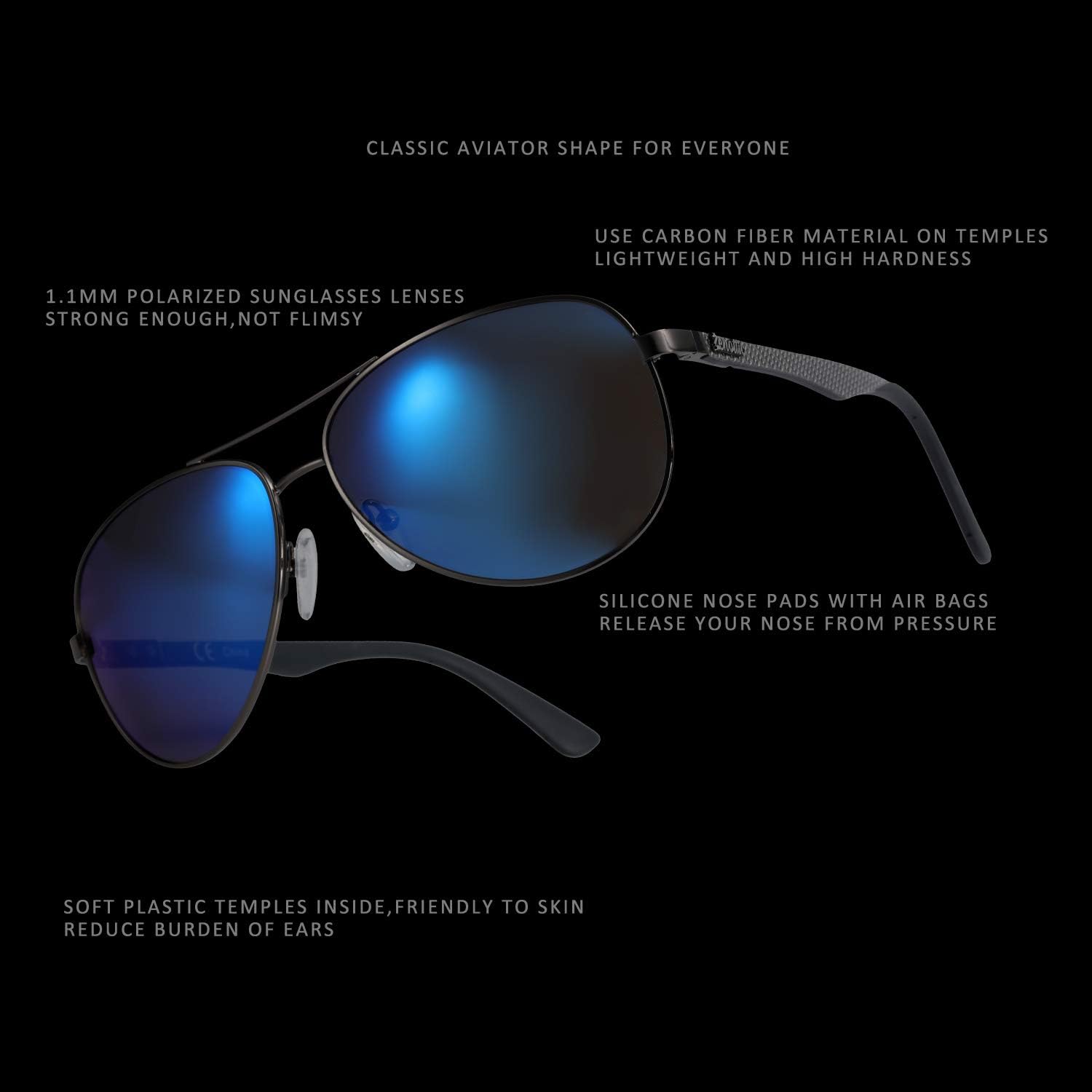 Miniatura 5 de ZENOTTIC Lentes de sol polarizados para hombre de fibra de carbono con lente espejada protección UV L
