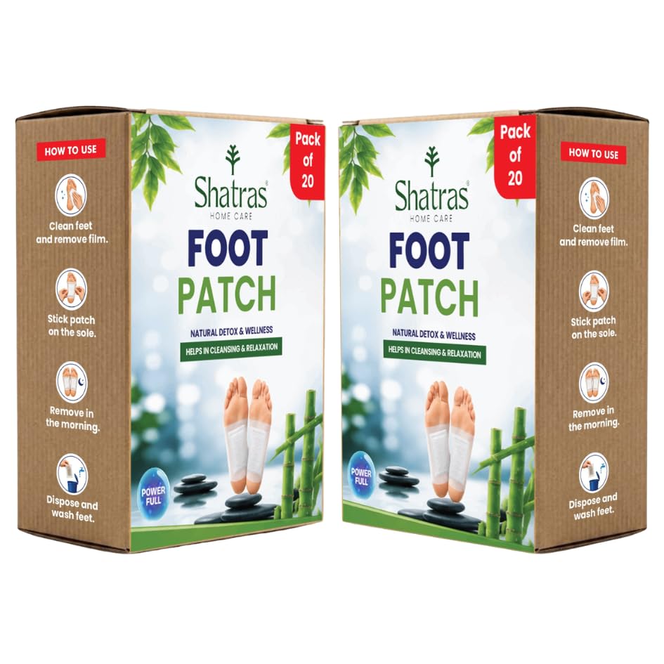 Image of Shatras Herbal Foot Patch for Detox & Relaxation | Overnight Foot Pads for Tired Feet | Natural Ingredients for Sleep Aid, Pain Relief, Toxin Removal with Bamboo Vinegar Foot Patches with Adhesive Sheets-20 Pieces (PACK OF-2)