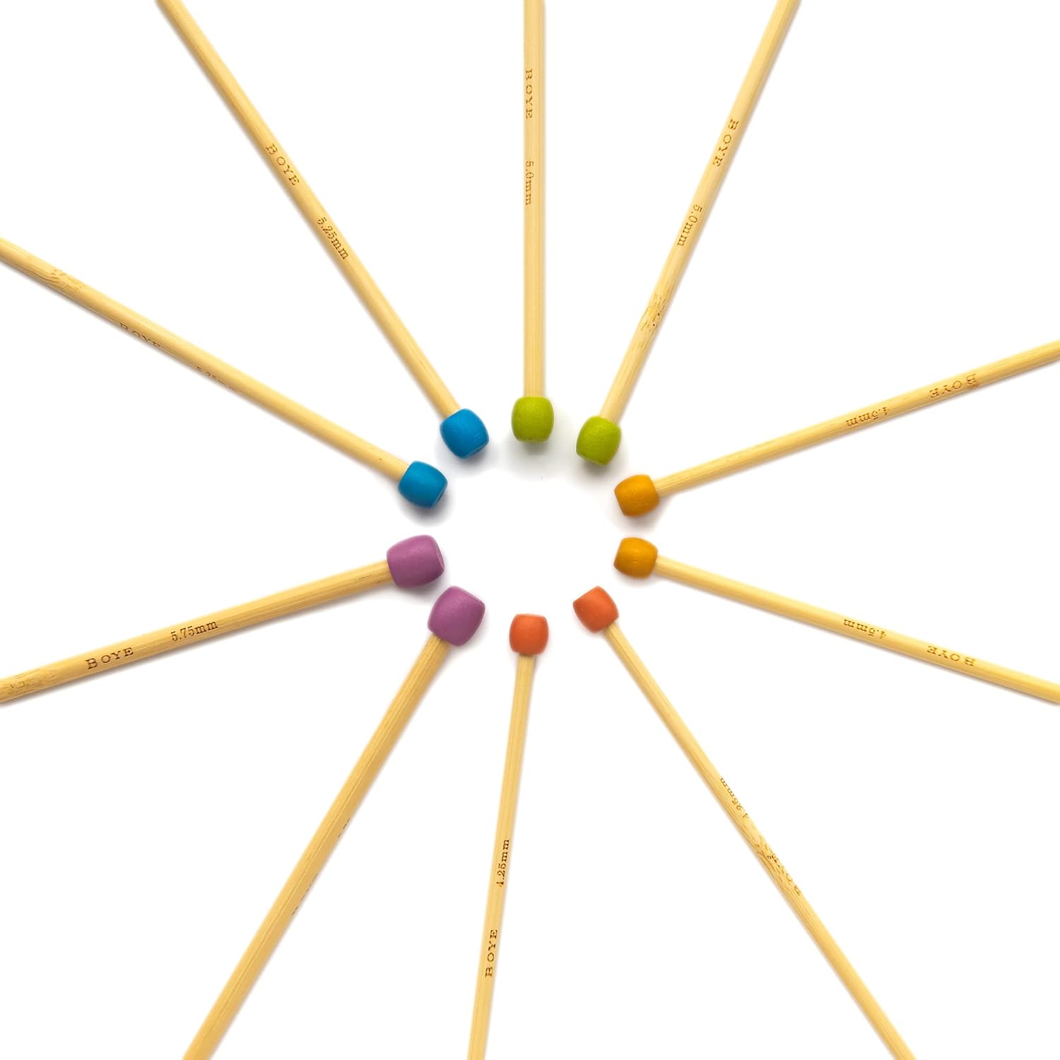 Boye 41-40046 Bamboo Single-Point Knitting Needle Set, US Sizes 6-10, Multicolor, 5 Pairs