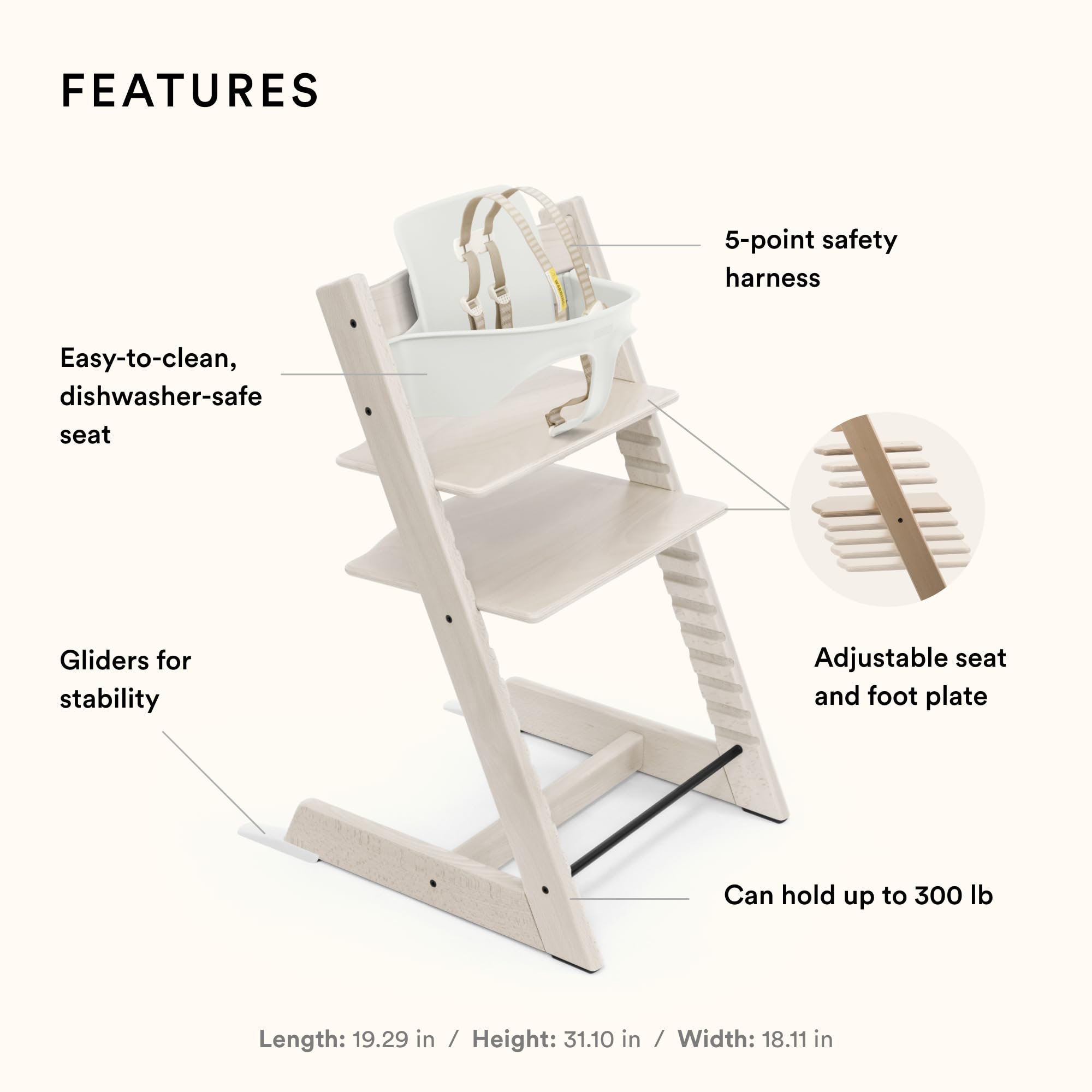 Amazon.com: Tripp Trapp by Stokke 可調節木製嬰兒高腳椅（只有椅子