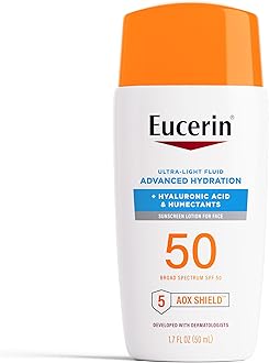 Eucerin Sun Advanced Hydration Ultra-Lightweight Face Sunscreen SPF 50 with Hyaluronic Acid & Humectants, Hydrating Sunscreen for Face, Non Comedogenic and Hypoallergenic, 1.7 Fl Oz Bottle