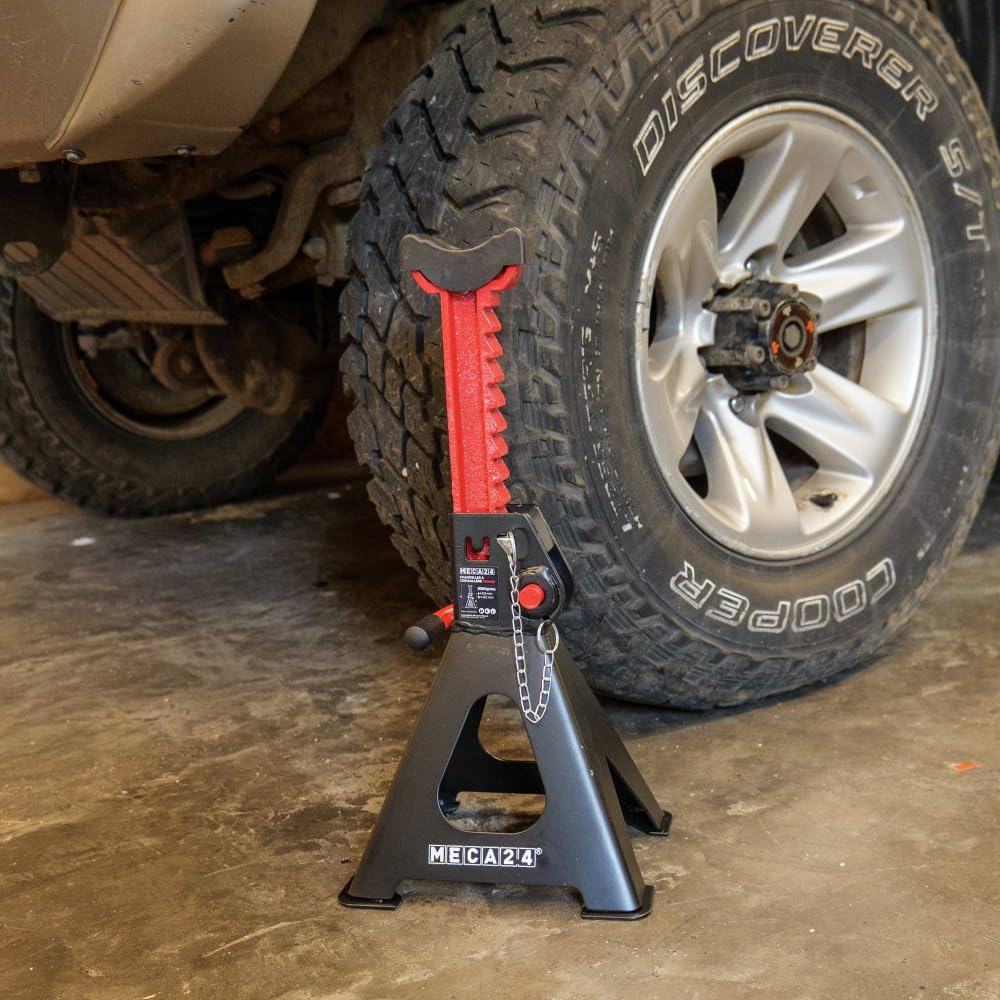 MECA24 Jeu de 2 chandelles Hautes 3 tonnes - Chandelles Voiture Utilitaire - Système à crémaillère - Ht 319 à 482mm Max - Poignée Acier