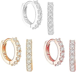 3 Pairs Fashionable Stud Earrings, Sparkling Earrings with Crystal Diamond Decoration Premium Jewellery Accessories Earrings Hoops Ear Studs Ear Decoration Great for Gift, Daily Wear