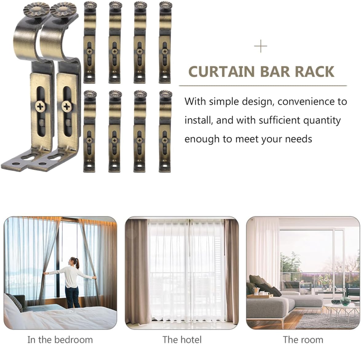 Cabilock 10pcs Curtain Rod Brackets Heavy Duty Wall Mount Holders for Drapery Rods Smooth Finish Easy Installation for Living Room Bedroom Kitchen