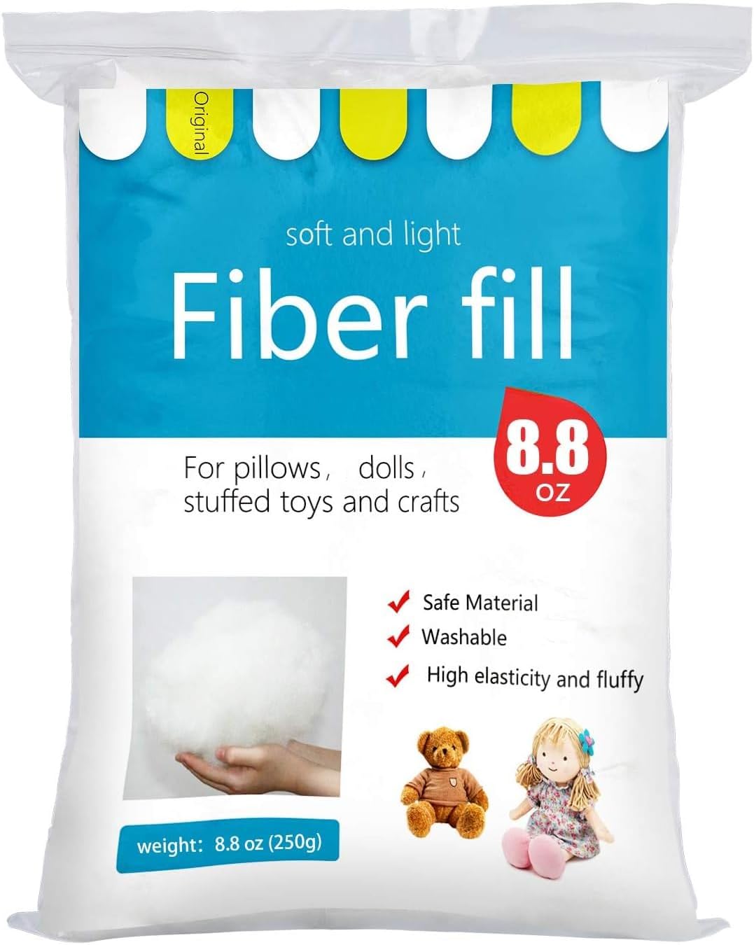 BUTUZE 250g/8.8oz Polyfill Stuffing Fiber Fill, (2.1oz-4.4lb) White Premium Fiberfill Stuffing for Craft, High Resilience Crochet Stuffing, Stuffing for Stuffed Animals, Cotton Batting, Recyclable