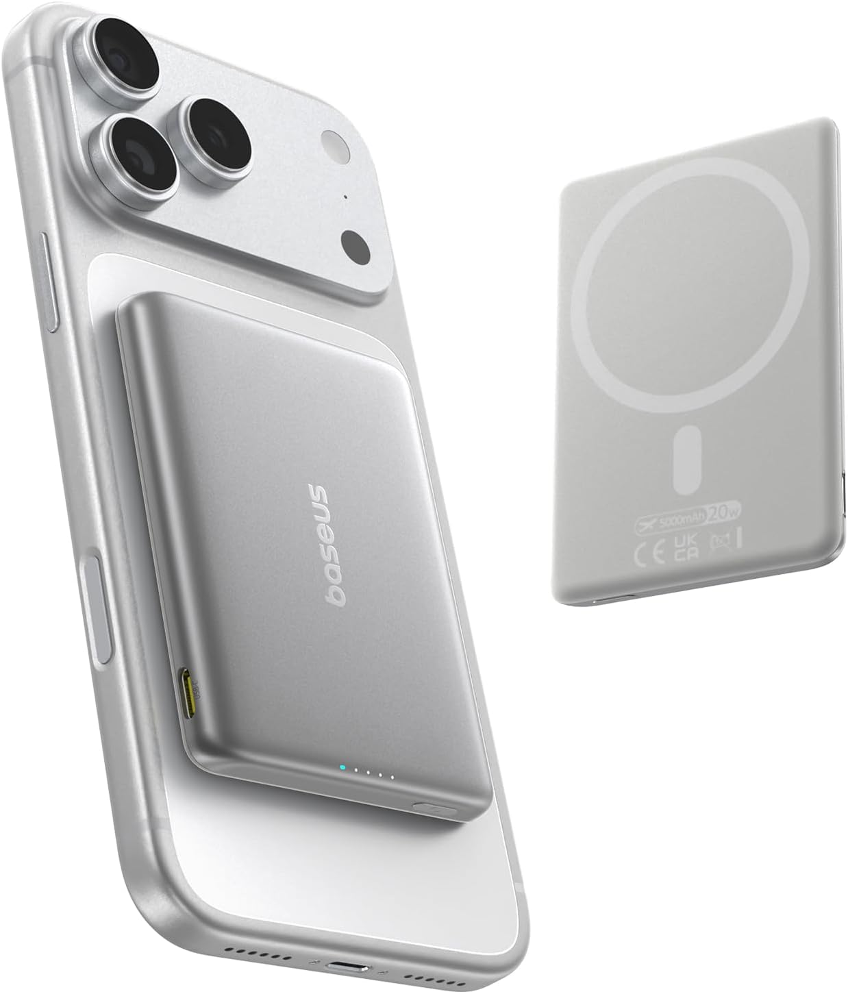 Baseus Picogo Power Bank, Smallest 5,000mAh Magnetic Wireless Charger with USB-C Braided Cable, Fast Charging Portable Battery Pack, NTC Safety Alloy Travel Essential for iPhone 17 Pro Max/17 Air/17e
