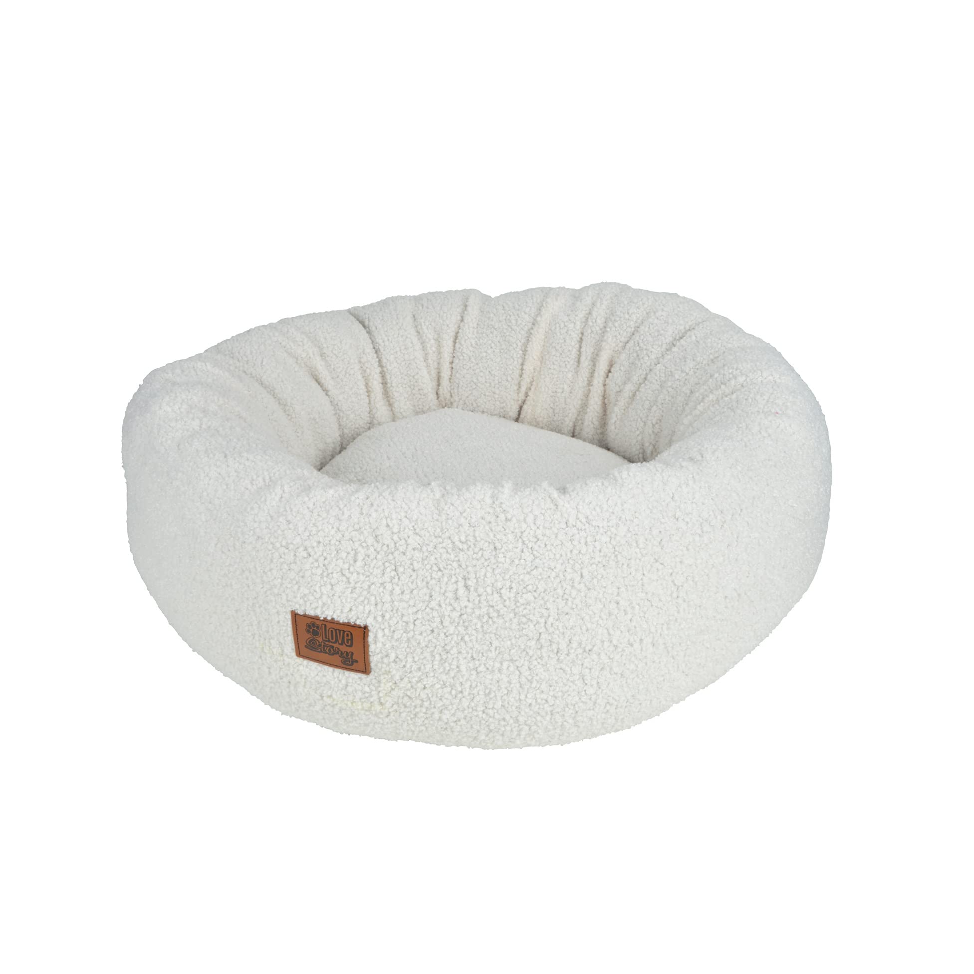 LOVE STORY Wooly Kissen, rund, Donut, Wolle, lockig, Polyester, D55 x H20 cm, Ecru