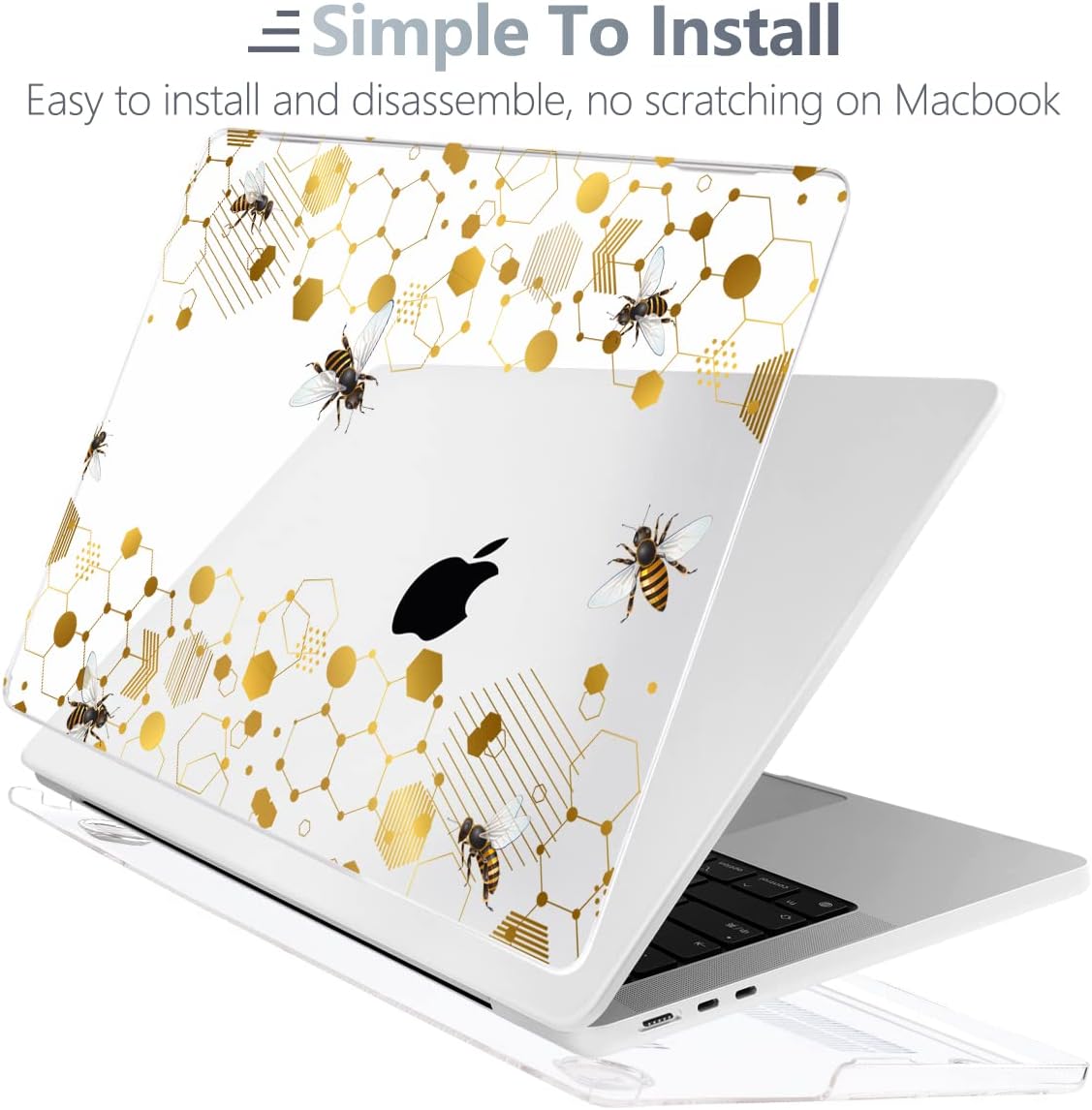 Batianda Compatible with New MacBook Air 13 inch Case 2026 2025 2024 2022 M5/M4/M3/M2 Chip Model A3240, Plastic Clear Hardshell Keyboard Cover & USB-C OTG Adapter, Honeycomb