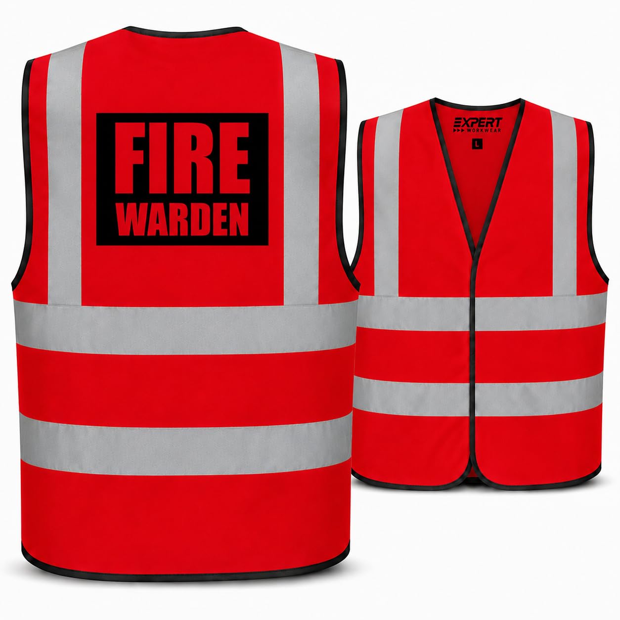 Expert Workwear Fire Warden Vest Hi Vis High Visibility Logo Printed Safety Viz Waistcoat (L, Red)