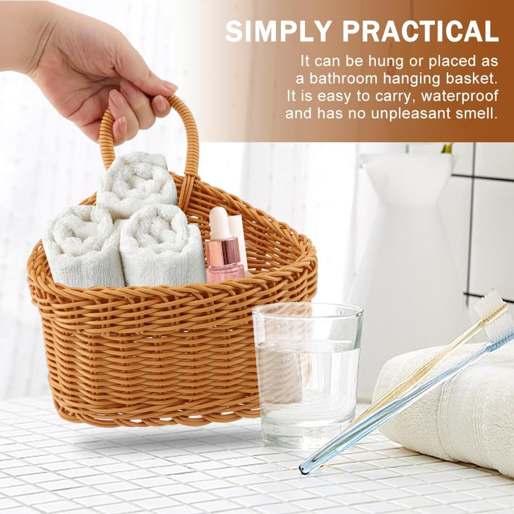 EKDJKK 2 Pcs Plastic Hanging Storage Baskets, Pantry Simulate Wicker Basket, Wall Mount Basket with Hook, Decorative Baskets for Organizing, Small Woven Baskets for Kitchen Bathroom(Brown)