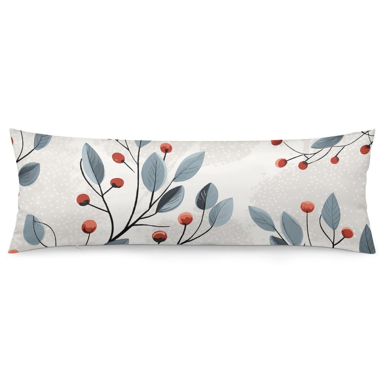 2 Pack Pillow Cases for Hair and Skin, Soft Breathable Pillow Case Covers with Hidden Zipper, Holly Leaf Pattern Pillowcase 20"x54" Pillow Covers for Sleeping Gift