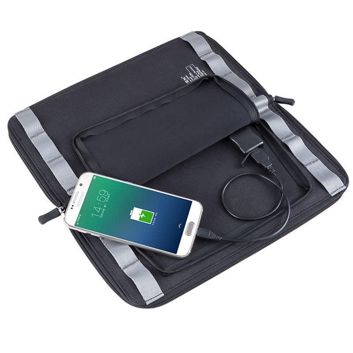 Pannello Solare, Caricatore Solare Portatile da 10 W, Porte USB, Pannello Solare Impermeabile, Banca di energia Solare Wireless per Smartphone, Tablet e Altro, Pannello Solare Pieghevole, Nero