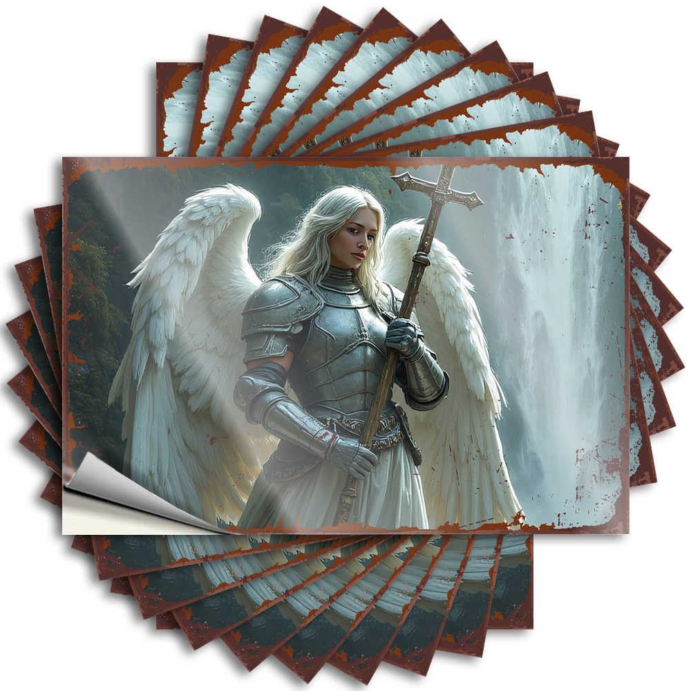 Fire, Decals Water Angel Warrior with Wings and Sword By Waterfall | Water Beauty(12X18CM)