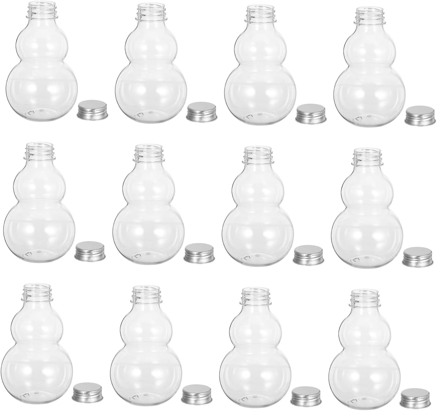 12pcs 500ml Reusable Juice Bottles with Aluminum Caps, Gourd-shaped Plastic Beverage Containers for Travel, Christmas, and Homemade Drinks