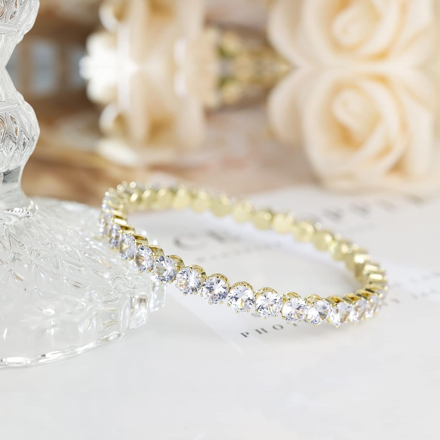 AiliFe Cuff Tennis Bracelet for Women: Crystal Adjustable Cubic Zirconia Silver Bangle - 14K Gold Plated Red Rhinestone Bracelets for Party Favors Bride Wedding Jewerly - Image 5