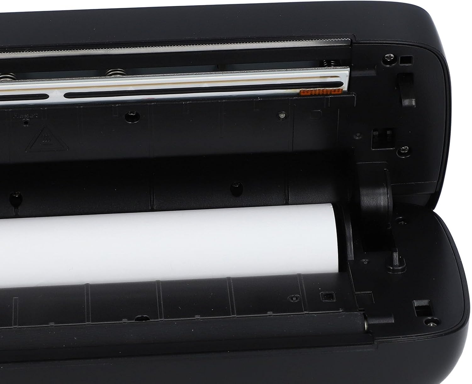 Унутра view of the ZJchao A80 Portable Thermal Printer with a thermal paper roll
