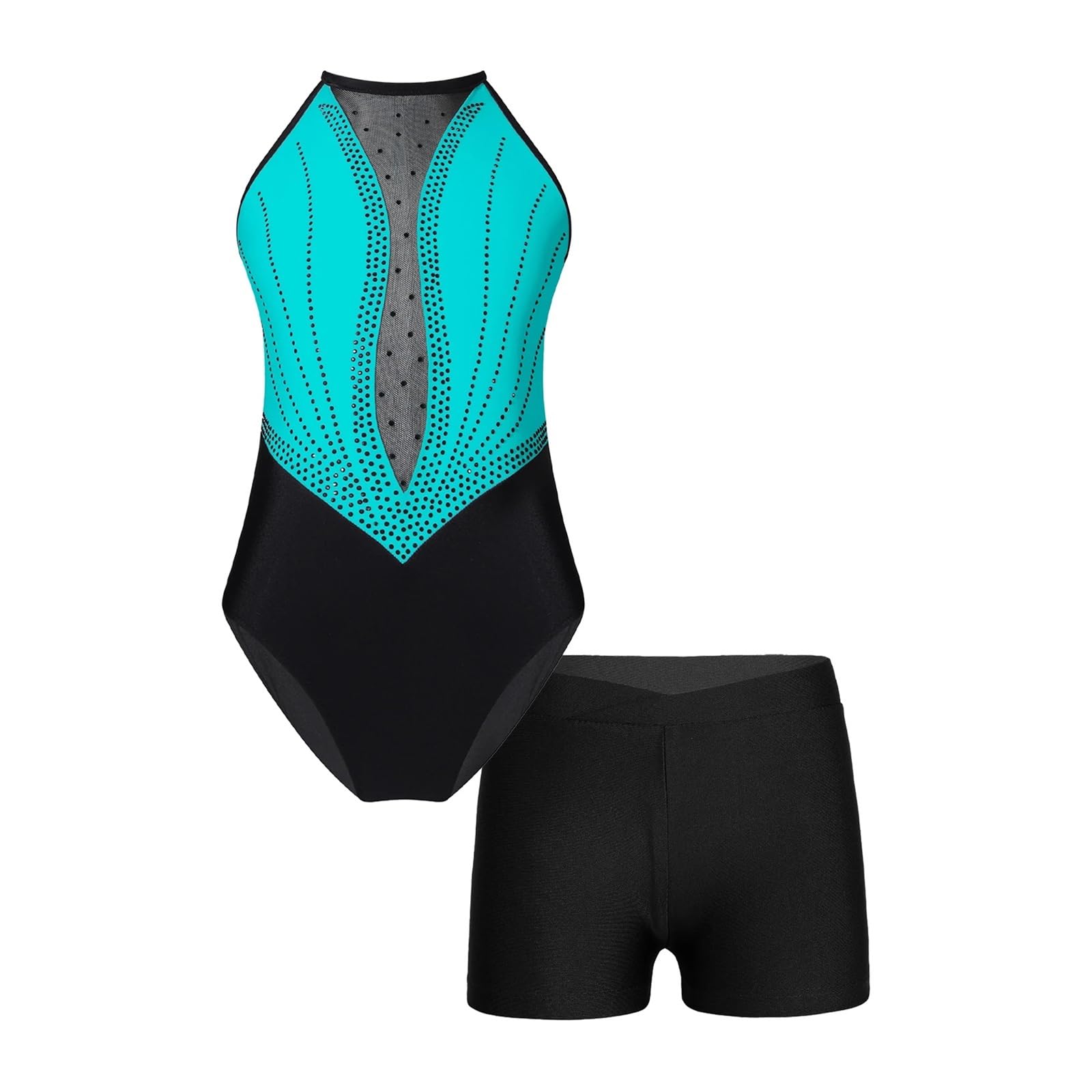 Body Ginnastica Artistica Bambina Body da Danza Classica for Bambini Tuta da Ginnastica for Bambini for Ragazze Patchwork Senza Maniche Yoga Pattinaggio Body Dancewear Outfit(Lake Green,14)