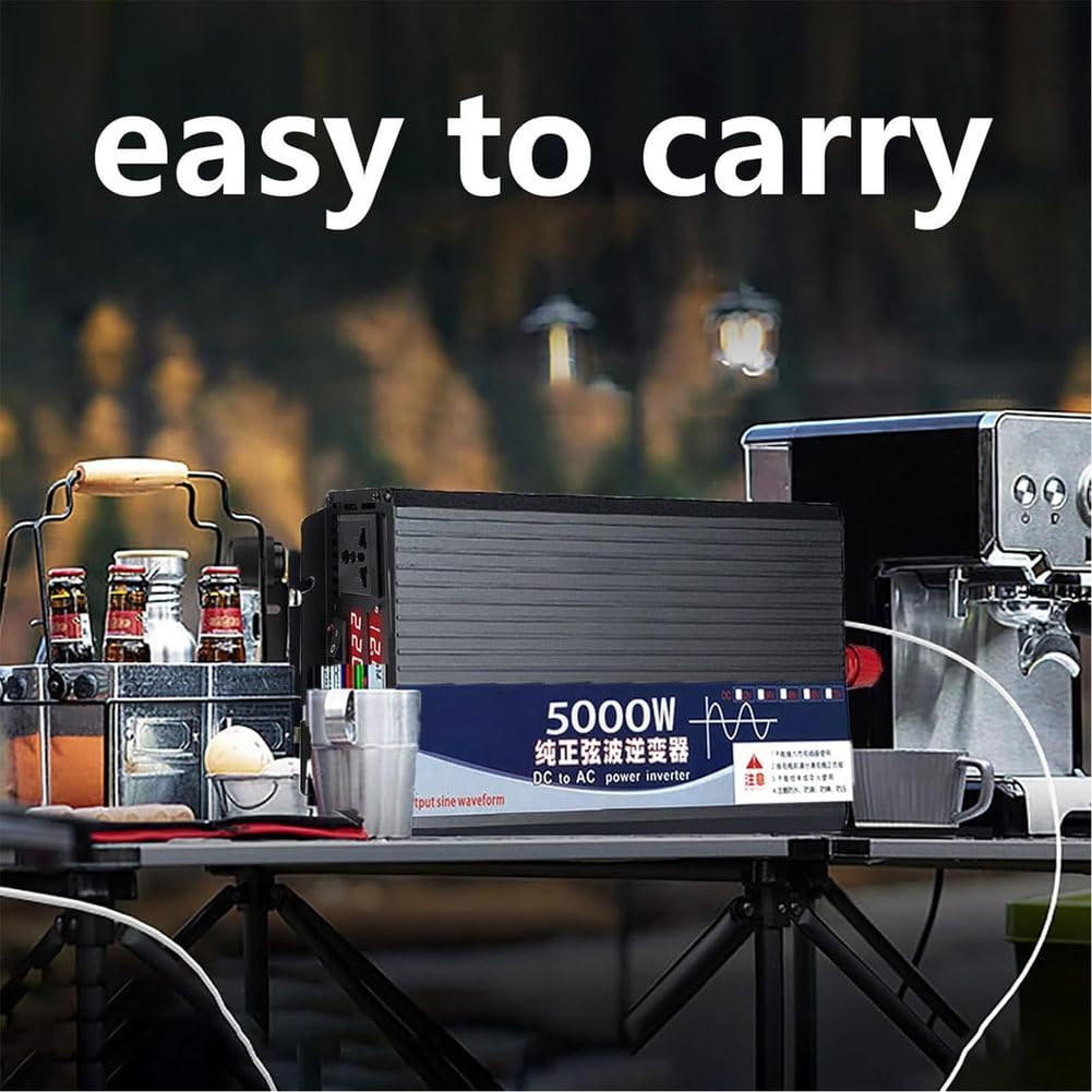 Inversor De Corriente De Onda Sinusoidal Pura De 5000 Vatios para Coche, CC 12 V-72 V A CA 110 V, 220 V, con Pantalla LCD, Apto para El Hogar, Autocaravanas, Camping Y Exteriores