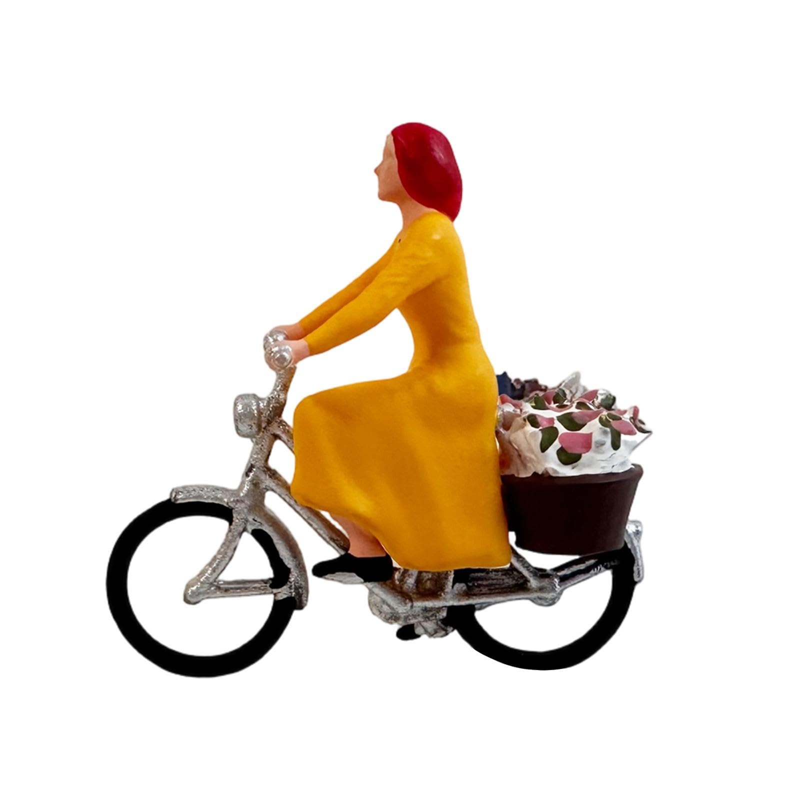 blloocod 1/64 Scale Girl with Bike Model, Mini Female Cyclist Figure, Tiny People Resin for Sand Table Micro Landscape Diorama Decor