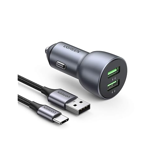 Immagine del prodotto UGREEN Caricatore USB Auto 36W con 2 Porte USB Quick Charge 3.0, Caricabatterie Auto in Lega di Alluminio Compatibile con iPhone 15,14,13 Plus Pro Max, Galaxy S23,S22,Xiaomi Redmi con Cavo USB C