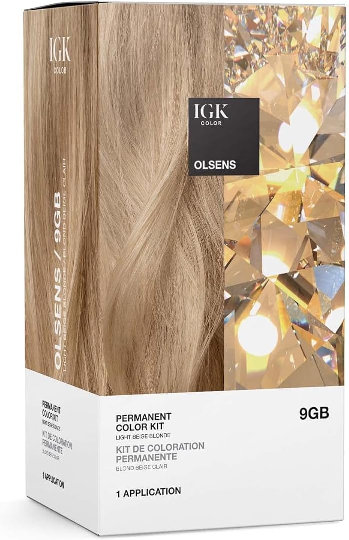 IGK Permanent Hair Color Kit | 9GB Olsens - Light Beige Blonde | 100% Gray Color Coverage + Strengthen + Shine | Ammonia Free