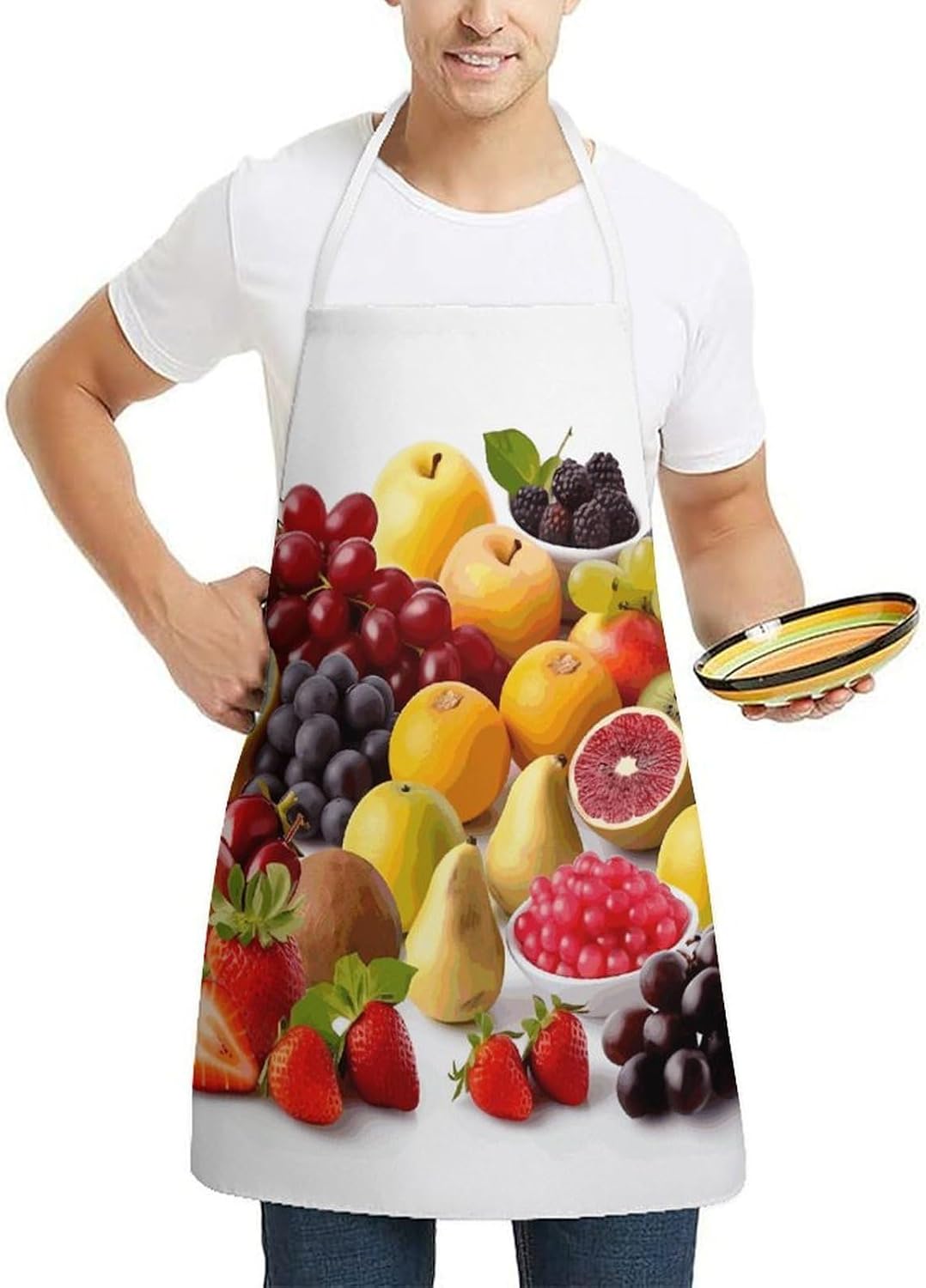 Fresh Fruits Chef Apron Lightweight Soft Adjustable Bib Apron Cute Restaurant Work Aprons Washable Cooking Kitchen Aprons for Men Women Waiters