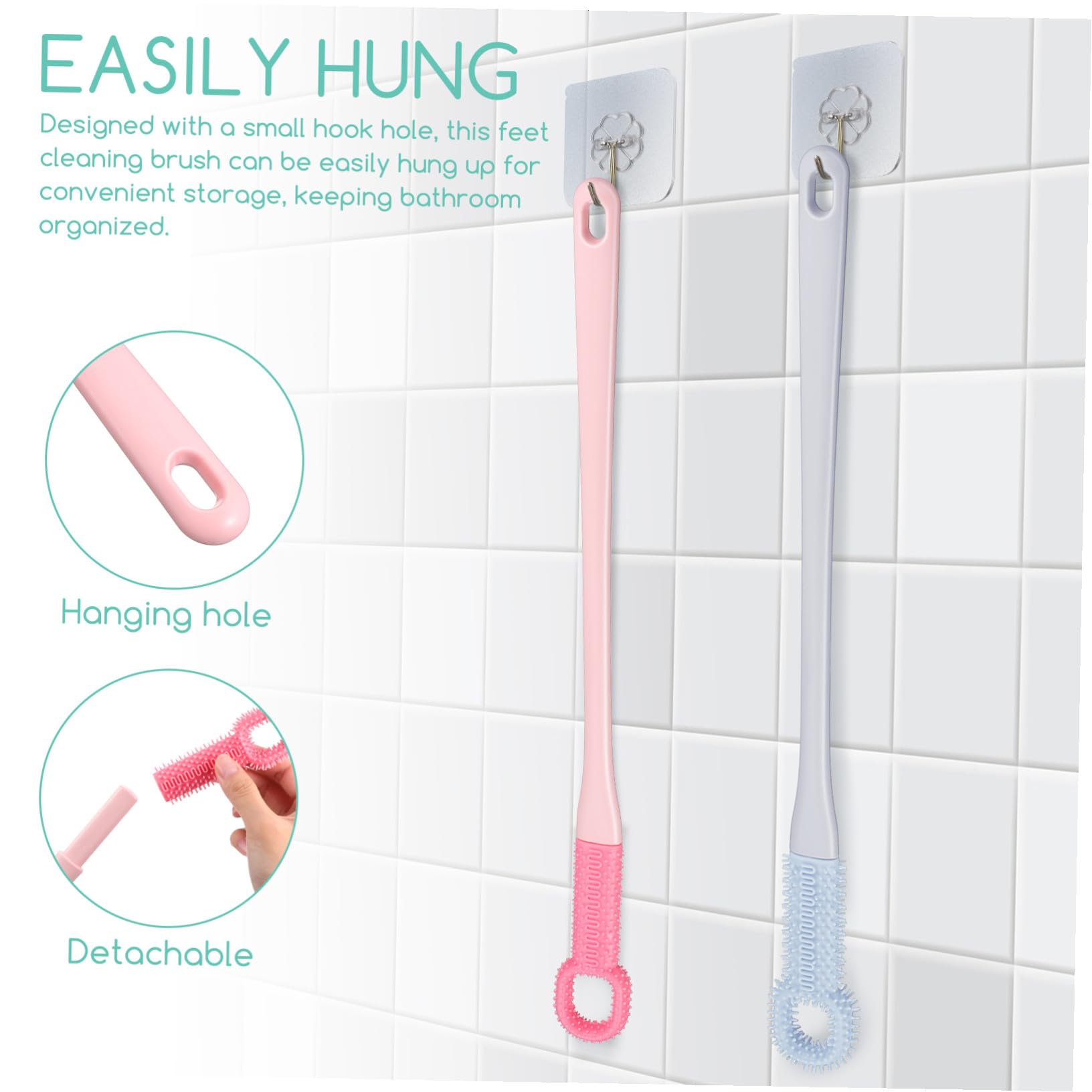 4 piezas Cepillo para Pies con Mango Ergonómico de Unidades de Silicona y Plástico Cepillo y Duro para Limpieza entre Dedos y Cuidado de Uñas Ducha