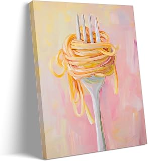 Vibrant Spaghetti Fork Wall Art Impressionist Pasta Canvas Print Posters Colorful Culinary Kitchen Decor for Dining Room Cafe Restaurant Italian Food Lover Gift 12x16in Frame wall art
