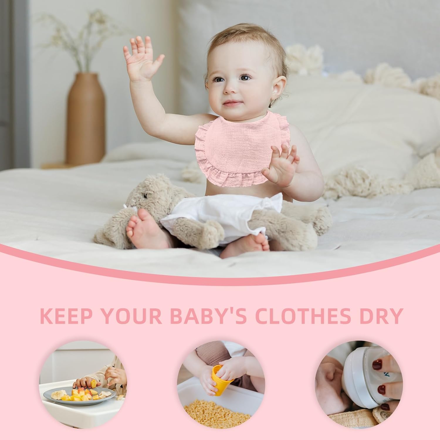 Baby Muslin Bibs, Bandana Drool Bib for Girls, Adjustable 100% Cotton Soft Baby Bibs for Drooling and Teething Organic Solid Colors Lap-Shoulder - Image 6