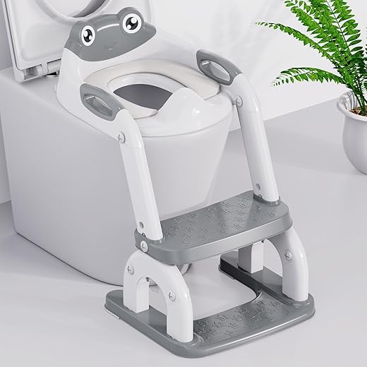 Potty Training Seat with Step Stool Ladder, Upgraded 2-in-1 Toddler Potty Training Toilet Seat with Non-Slip Step Splash Guard Handles and Waterproof Cushion, Toddler Potty Seat for Kids Boys Girls