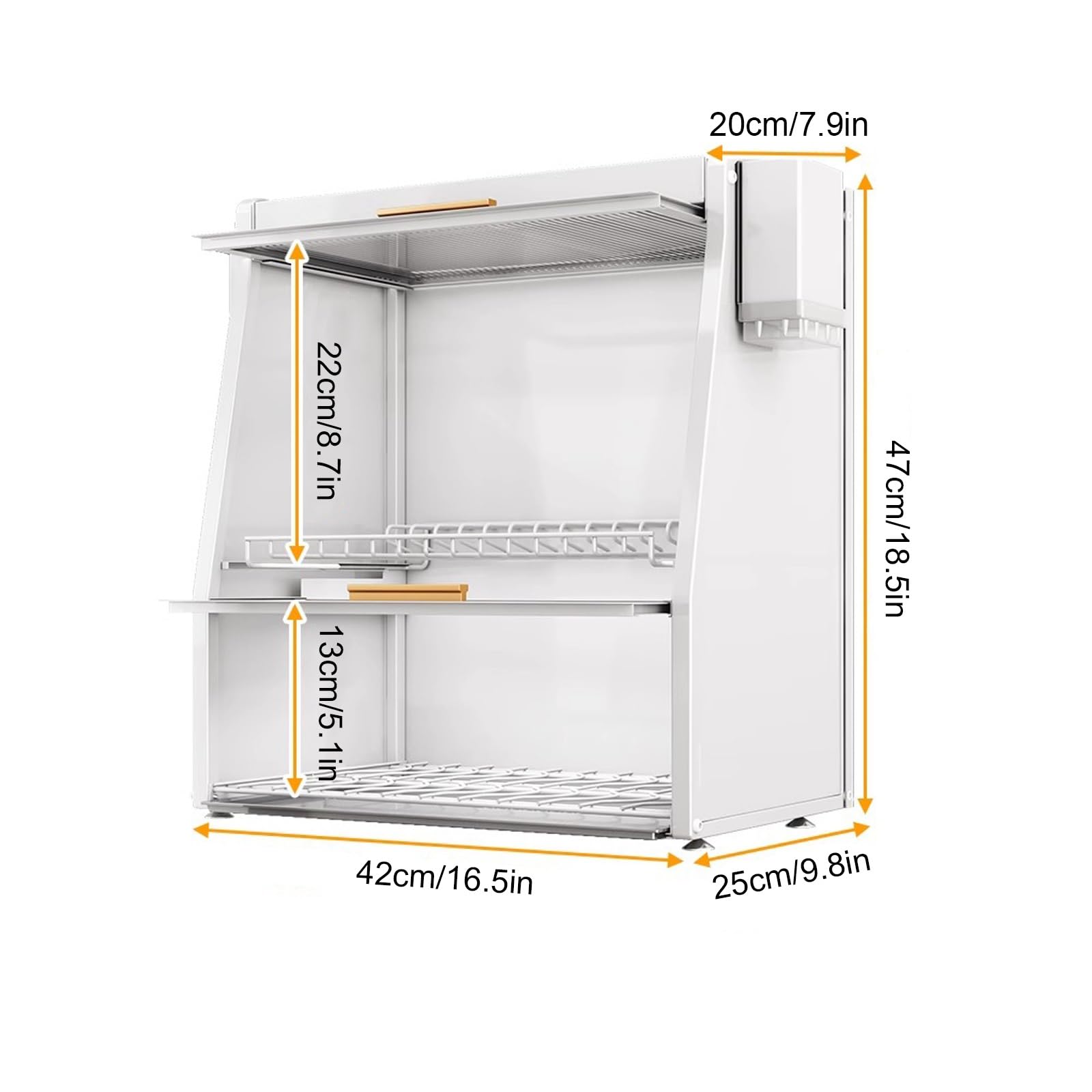 Escurridor de platos, organizador de encimera de cocina, estante de almacenamiento de acero al carbono con gabinete de cubierta abatible, diseño que ahorra espacio para platos, vasos y cuencos