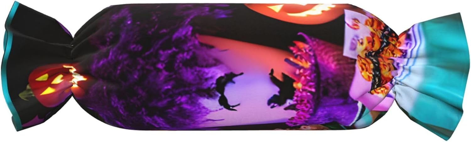 Halloween Carnival Party Print Candy Cylindrical Eco-Friendly Pillow Soft Velvet Living Room Bedroom Travel Decor